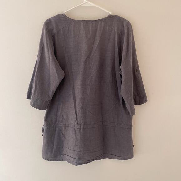 Organic Cotton Tunic Top L Gray Minimalist Boho 3/4 Sleeve Sustainable Roll Tab - Picture 3 of 11